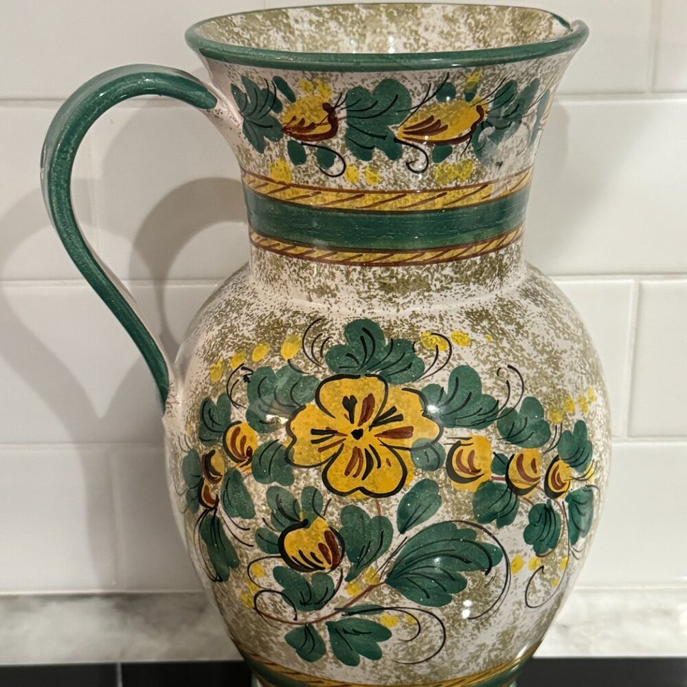 WERTARBEIT HERSTELLUNG VERTRIEB Pottery vase Large Pitcher Flowers Green 214/25 - Picture 10 of 16